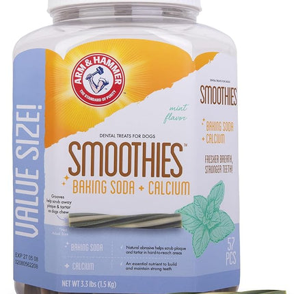 Arm & Hammer for Pets Smoothies Dental Treats for Dogs with Baking Soda and Calcium, Treat Chews Help Fight Bad Breath, Plaque & Tartar without Brushing, Mint, 57 Pcs (Packaging may vary)