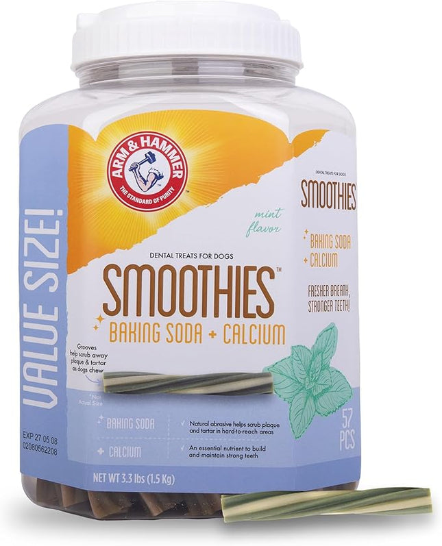 Arm & Hammer for Pets Smoothies Dental Treats for Dogs with Baking Soda and Calcium, Treat Chews Help Fight Bad Breath, Plaque & Tartar without Brushing, Mint, 57 Pcs (Packaging may vary)