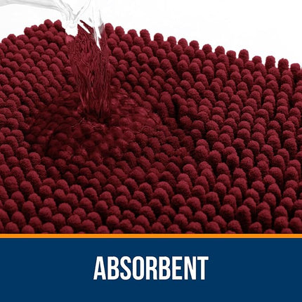 OLANLY Bathroom Rugs 47x24, Extra Soft Absorbent Chenille Bath Rugs, Rubber Backing Quick Dry, Machine Washable Bath Mats for Bathroom Floor, Tub and Shower, Home Decor Accessories, Burgundy