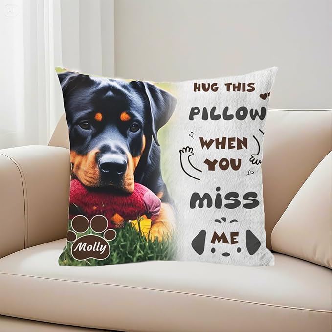 Personalized Pet Memorial Throw Pillow with Picture Dog Memorial Gifts for Dogs Loss of Dog Sympathy Gift Dog Bereavement Remembrance Picture Pillow (Style A)