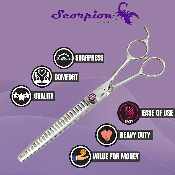 Kenchii Scorpion 24 Tooth Blending Scissors for Dogs and Pets - Premium Steel Scissors for Dog Grooming - Dog Shears Pet Grooming Accessories - Pet Hair Trimming Scissor