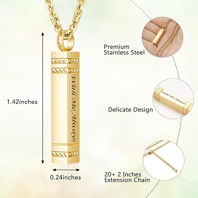 abooxiu Urn Necklace for Ashes Memorial Cremation Jewelry for Ashes Stainless Steel Ashes Jewelry Cube Ashes Necklace Bar Urn Pendant for Women Men