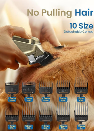 oneisall Dog Clippers for Grooming for Thick Heavy Coats/Low Noise Rechargeable Cordless Pet Shaver with Stainless Steel Blade/Waterproof Dog Shaver for Dogs Pets and Animals (Gold)