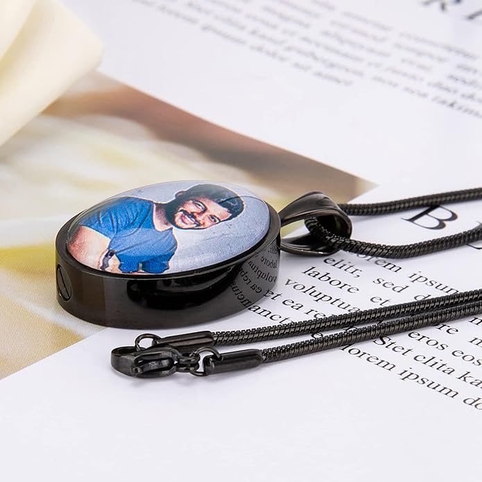 Farfume Personalized Pet Urn Necklace for Dog Cat Ashes Cremation Pet Memorial Customized Photo Text Engraving Pendant Keepsake Funeral Jewelry