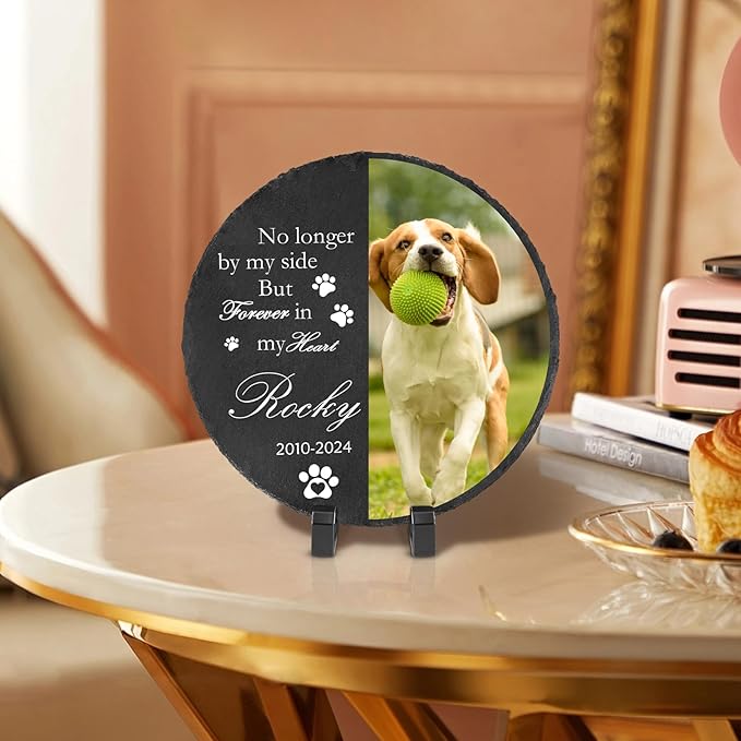 Ships Next Day Personalized Pet Memorial Stone for Loss of Dog Cat, Custom Photo Name Memory Headstone Garden Grave Marker Bereavement Sympathy Gift