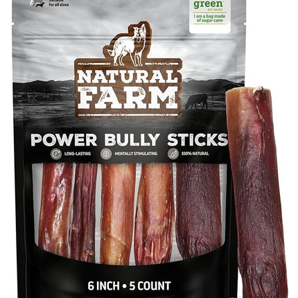 Natural Farm Power Bully Sticks Dog Chews (6”, 5-Pack), 2-in-1 Power Chews: Premium Beef Cheek Wrapped in Beef Pizzle, Long-Lasting, Great Dog Dental Treats Fro Small, Medium & Large Dogs