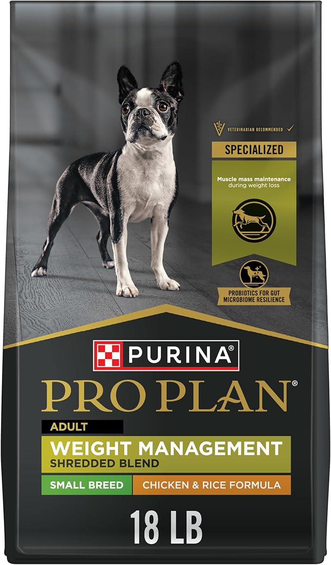 Purina Pro Plan Small Breed Weight Management Dry Dog Food, Shredded Blend Chicken and Rice Formula - 18 lb. Bag