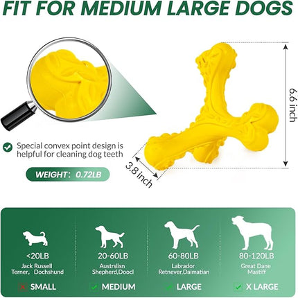Dog Chew Toys for Aggressive Chewers Large Breed,Indestructible Bones Toy，Durable Cleaning Toothbrush Natural Rubber Dog Toys… (Yellow)