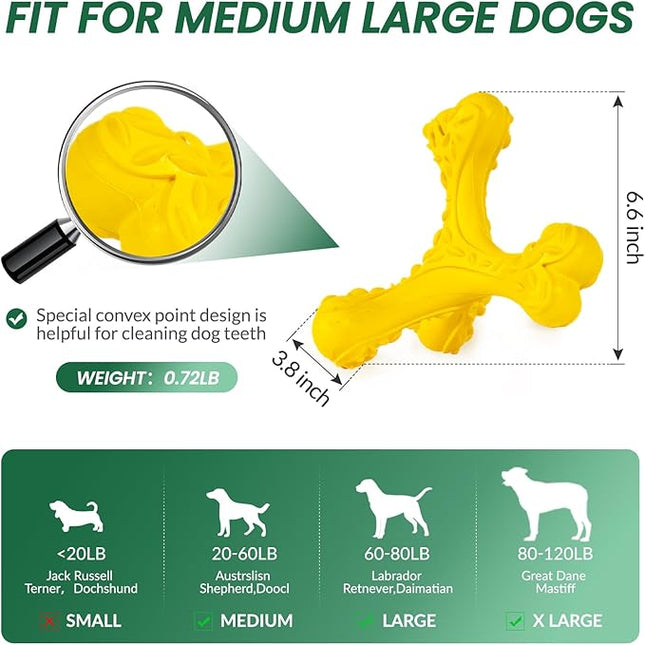 Dog Chew Toys for Aggressive Chewers Large Breed,Indestructible Bones Toy，Durable Cleaning Toothbrush Natural Rubber Dog Toys… (Yellow)