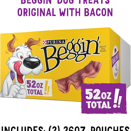 Purina Beggin' Strips Dog Treats, Original With Bacon Flavor - (Pack of 2) 26 oz. Pouches
