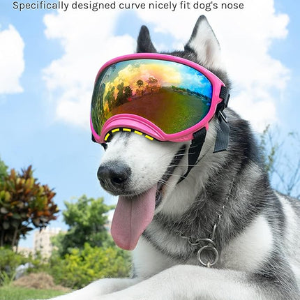 Large Dog Sunglasses, Dog Goggles Large Breed and Medium, UV Protection, Windproof, Dustproof and Snowproof. Shatterproof Lens, Adjustable Strap