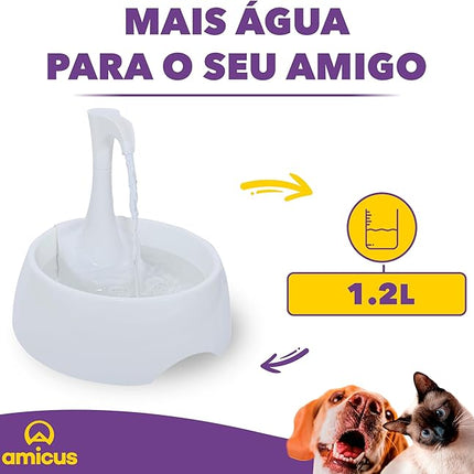 Aqua First Pet Water Fountain - Automatic Drinking Bowl for Cats and Dogs - Light and Portable - Replaceable Filters - Ergonomic Design - 1.2L/42 fl oz - White