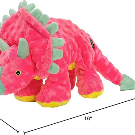 goDog Dinos Frills Squeaky Plush Dog Toy, Chew Guard Technology - Pink, Large
