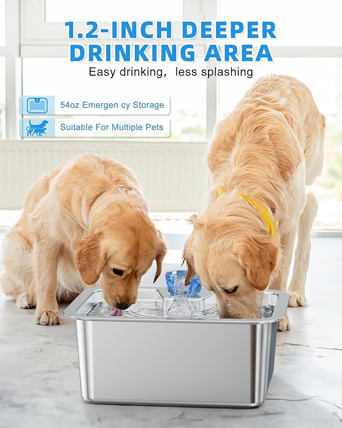 Lesotc Dog Water Fountain for Large Dogs, 11L/3Galon Stainless Steel Large Pet Water Fountain with 4 Filters, Automatic Dog Water Bowl Dispenser, Ultra-Quiet Pump, Ideal for Multi-Pet Home