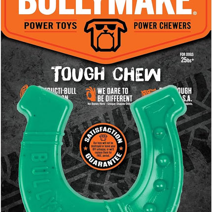 BULLYMAKE Green Tough Chew Horseshoe Toy for Dogs, Durable Nylon Dog Toys for Aggressive Chewers, Dental Stimulating, Tough Chewers, Boredom Busting, Made in USA
