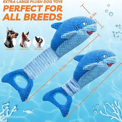 LEGEND SANDY Dog Toys for Aggressive Chewers, Large Dog Toys to Keep Them Busy, Interactive Squeaky Pet Toys, Tug of War, Crinkle Blue Shark (Blue)
