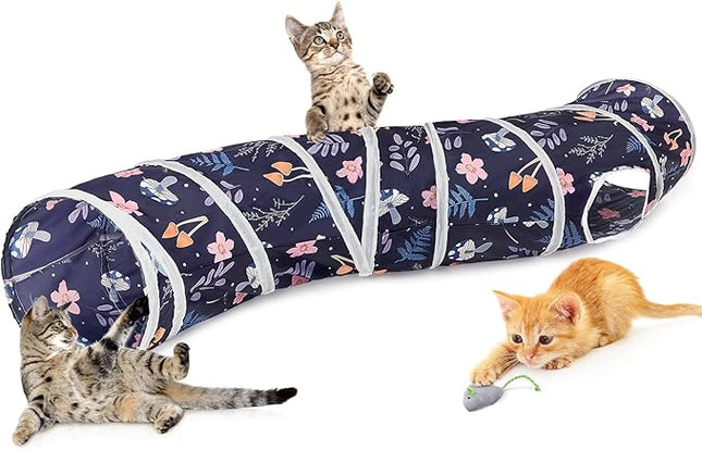 Glittme Cat Tunnel - S-Shape Peekaboo Cat Cave with Toys, Foldable Tubes for Indoor Pets