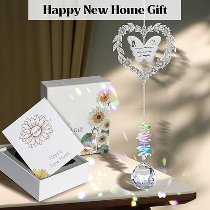Housewarming Gift Sun Catcher, New Home Gift Heart-Shaped Wreath Hanging Ornament for Window, Happy New Home Rainbow Maker for Neighbors, Best Housewarming Present 2025 for Friend