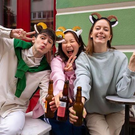 Beviliu Goat Ears Headband Set with Ram Horns, 3Pack Goat Ears and Horns Headband, Sheep Ears Custome Lamb Ears Headwear for Halloween Christmas Birthday Party Theme Cosplay
