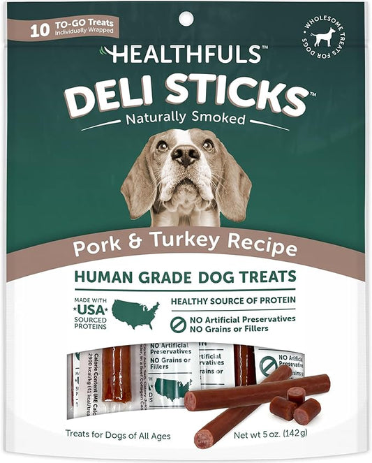 Deli Sticks Pork and Turkey Human-Grade Gluten-Free Soft and Chewy Dog Treats, 10 Count Bag