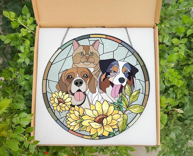 Custom Dog Portrait Stained Glass Light Catcher, Pet Memorial Stained Glass Photo Light Catcher, Staineds Glass Dog Memorial, Loss of Dogs Sympathy Gift Personalized, Pet Loss Gift /7