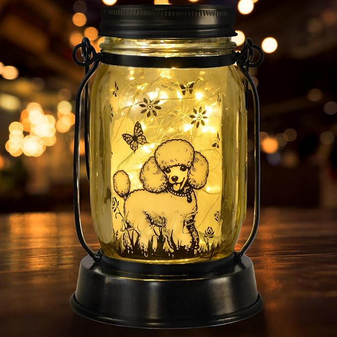 Poodle Gifts for Women/Men, Poodle Solar Lanterns Dog Mom Birthday, Dog Lovers Lantern, Pet Loss Pet Memorial Lights, Solar Garden Decoration Outside for Yard, Patio,Backyard,Porch