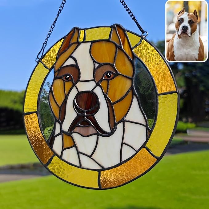 Custom Dog Portrait Stained Glass Suncatcher, Pet Memorial Stained Glass Photo Suncatcher, Staineds Glass Dog Memorial, Loss of Dogs Sympathy Gift Personalized, Pet Loss Gifts /13