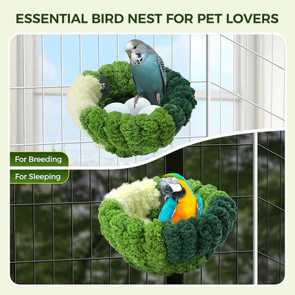 Bird Nest for Cage,Plush Hanging Bird Bed for Parakeet,Breeding Bird House for Conure,Budgie,Cockatiel,Lovebird,Canary,Finch,Hamster,Small Pets,Warm Nest(Green, L)