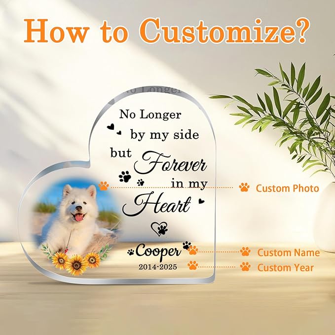 Personalized Pet Memorial Plaque, Dog Memorial Gifts for Loss of Dog, Pet Memorial Gifts for Dogs, Loss of Dog Cat Sympathy Gift, Pet Remembrance Gift, Custom Dogs Heart Shape Acrylic Plaque Keepsakes