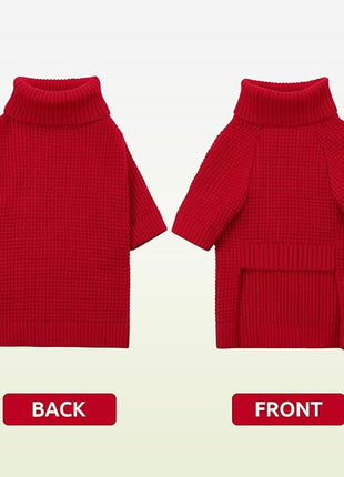 Queenmore XXL Dog Sweater, Long Sleeve Dog Sweaters, Turtleneck Dogs Sweaters for Large Breeds, Cold Weather Doggie Sweatshirt, Extra Large Pet Sweaters, Red 2XL