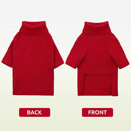 Queenmore Plaid Long Sleeve Knitted Dog Sweater with Check Pattern, Warm for Small Medium Dogs, Red