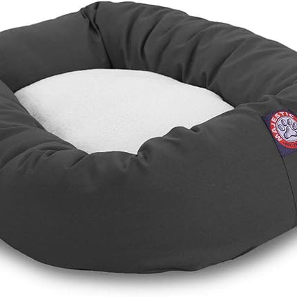 Majestic Pet 24 Inch Poly-Cotton Sherpa Calming Dog Bed - Cozy Soft Round With Spine for Head Support - Washable Fluffy Donut 24x19x7 (Inch) for Small Pets - Gray