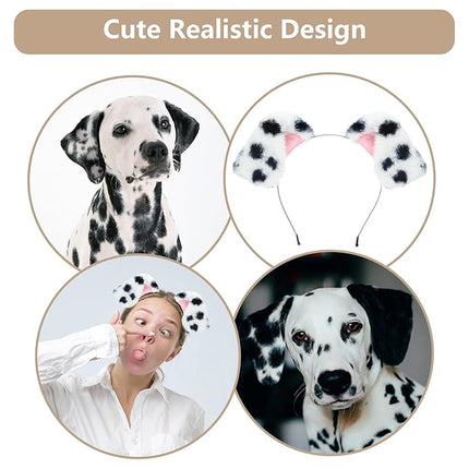 Beviliu 4 Pack Animals Ear Realistic Dalmatian Dog Ears Headband Fluffy Cat Bunny Pig Hairband Halloween Christmas Costume for Washing Makeup Cosplay Party