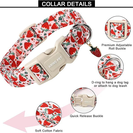ARING PET Strawberry Dog Collar, Cute Summer Pink Pet Collars with Quick Release Buckle for Puppy Small Medium Large Boy Girl Dogs-L