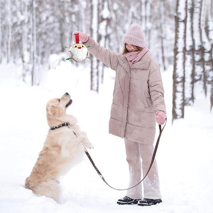 QDAN Christmas Dog Balls with Straps, Soccer Ball for Dogs for Small Medium Breed, Tug Toys for Dog Birthday, 6 Inch Outdoor Dog Toys for Fun