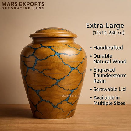 Handcrafted Decoarative Wooden Urn for Human Ashes Adult Male Female, Wooden Urn Box for Pets, Memorial Urn, Funeral Cremation Urn Jar Wooden (Extra Large)