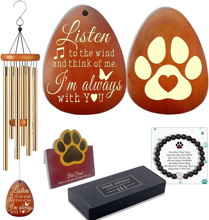 Dog Memorial Gifts, 26" Pet Memorial Wind Chime, Gifts for Loss of Dog, Dogs Wind Chimes, Pets Loss Passing Away Remembrance Bereavement Gift, Sympathy Gifts of Pet (Gold)