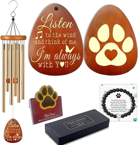 Dog Memorial Gifts, 26" Pet Memorial Wind Chime, Gifts for Loss of Dog, Dogs Wind Chimes, Pets Loss Passing Away Remembrance Bereavement Gift, Sympathy Gifts of Pet (Gold)