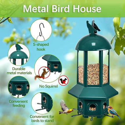 Professional Squirrel Proof Bird Feeders - Sorflife Large Capacity 5.06 lbs, Reliable and Rust Resistant Metal Bird Feeding Station for Prevents Squirrels from Stealing Food and Easy Refilling Green