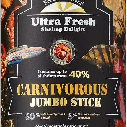 Ultra Fresh Monster Fish Food, Wild Sword Prawns, Floating Sticks for Oscars, Bass, Large Cichlids and Tropical Fish, Carnivorous Jumbo Stick 3.53 oz