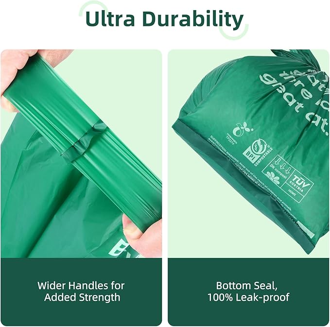 125 Count Cat Poop Bags with Handle, 100% Compostable & Biodegradable for Kitty Dog Pet Waste, Cornstarch-Based Disposable Litter Trash Bag, Extra-Thick, Leak Proof, Easy to Tie, Unscented