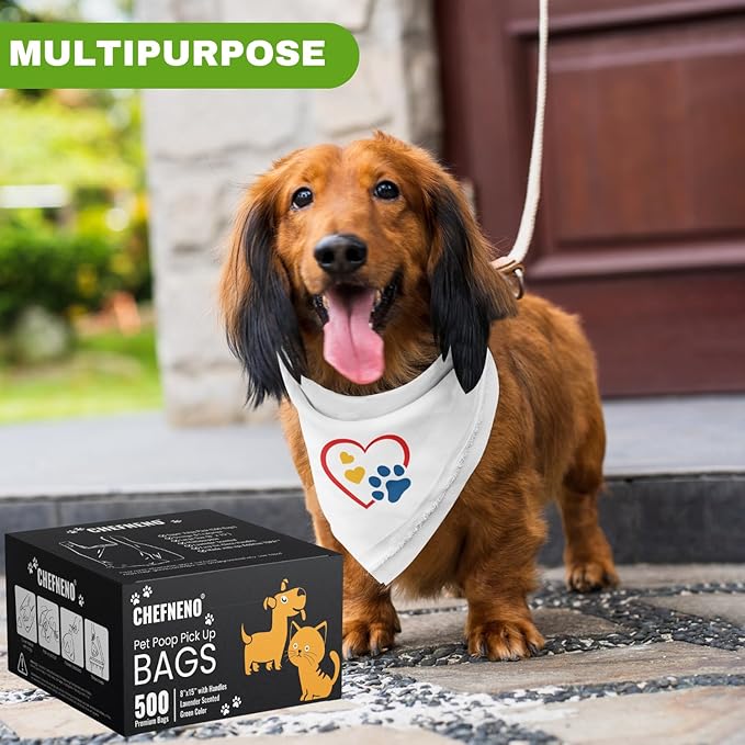 Cat Litter Waste Bags Biodegradable (500 ct., Green) Bulk Dog Poop Bags with Easy Tie Handles Earth-Friendly Lavender Scented Cat Litter Poop Diaper Bag Disposable Sanitary Pad Waste Bags (500 Bags)