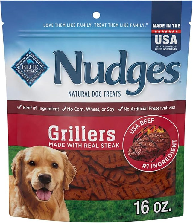 Blue Buffalo Nudges Grillers Natural Dog Treats, Made in the USA with Real Steak, 16-oz Bag