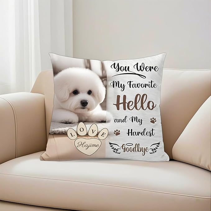 Personalized Pet Memorial Throw Pillow with Picture Dog Memorial Gifts for Dogs Loss of Dog Sympathy Gift Dog Bereavement Remembrance Picture Pillow (Style D)