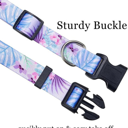 Dog Collar and Leash Set with Bohemia Floral Tribal Geometric Patterns - Soft Ethnic Style Collar Adjustable for Small Medium Large Dogs(Purple Flower Flower Set,S)