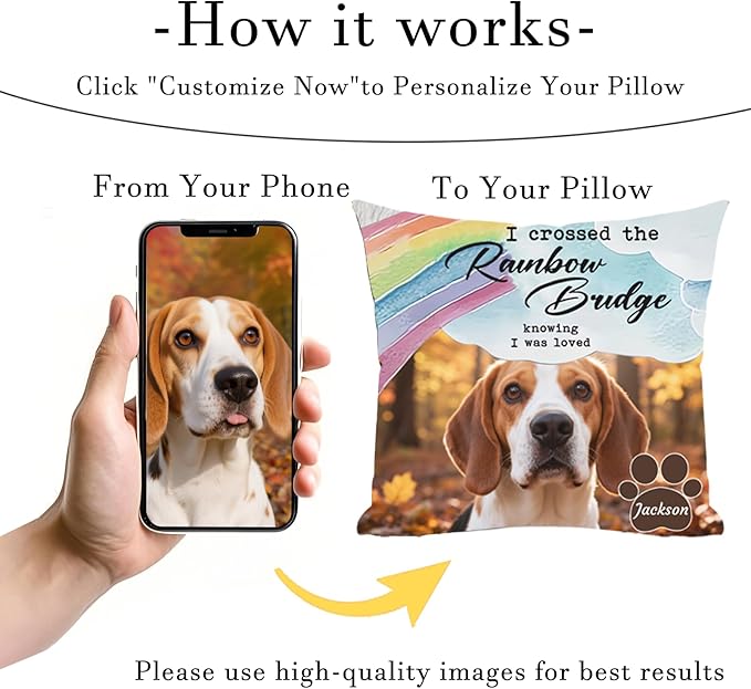 Custom Picture Pet Memorial Pillow, Personalized Dog Memorial Gifts for Loss of Dog, Sympathy Gift for Dog Bereavement & Remembrance Pillowcase (Style E)
