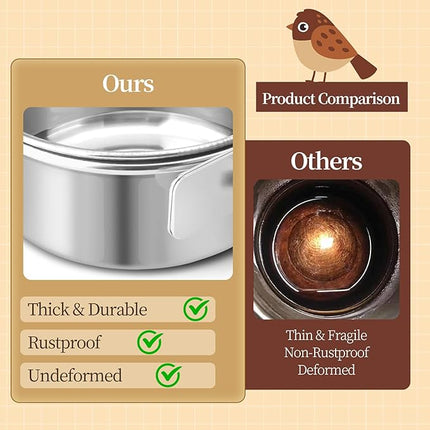 Bird Cage Feeder, Bird Feeder for Cage, 8 Pcs 10OZ Stainless Steel Parrot Food Water Bowls with Clamp Holder, Hanging Feeding Dish Cups for Cockatiel Parakeet Conure Budgie Lovebird Small Animal