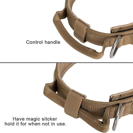 EXCELLENT ELITE SPANKER Tactical Dog Collar Nylon Adjustable Training Collar Military Dog Collar Heavy Duty Metal Buckle with Control Handle for Medium and Large Dogs with Patches(COB-M)