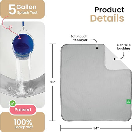 IMPROVIA® Washable Underpads, Heavy Absorbency Reusable Incontinence Pads for Kids, Adults, Elderly, and Pets, Waterproof Protection Floor (Gray, 34"x36" (Pack of 4))