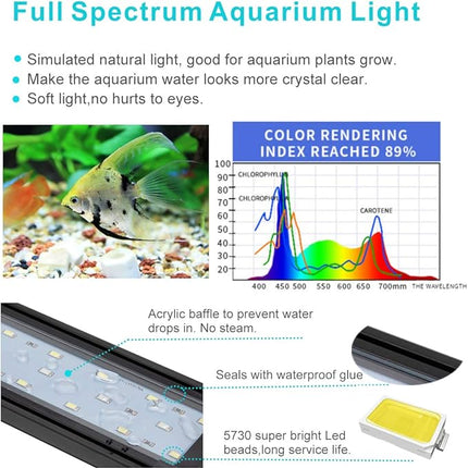 hygger 32W Full Spectrum Aquarium Light with Aluminum Alloy Shell Extendable Brackets, White Blue Red LEDs, External Controller, for Freshwater Fish Tank (46-52 inch)